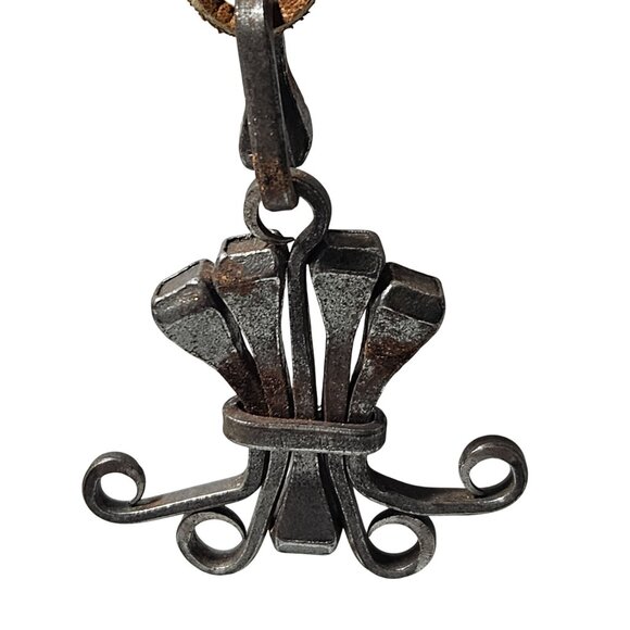 Handcrafted Rustic Iron Pendant Necklace Leather Cord Steampunk Goth Fashion - Picture 3 of 6